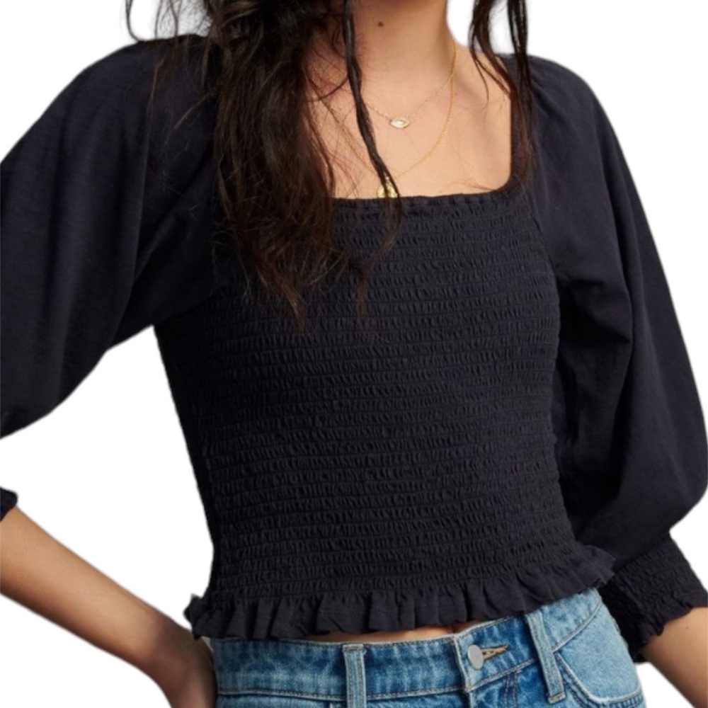 COPY - ANTHROPOLOGIE BLACK SMOCKED LONG SLEEVE BLOUSE! (never worn!)